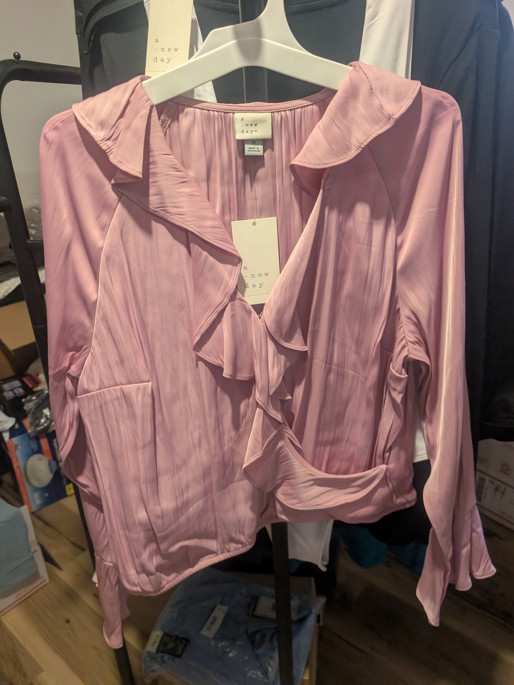a new day Ruffle-Trim Pink Blouse